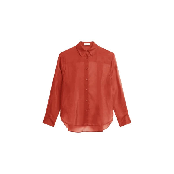 The Frankie Shop Peri Sheer Shirt - Red - Oversized Minimalist Tops in Red - Shop at Coveti