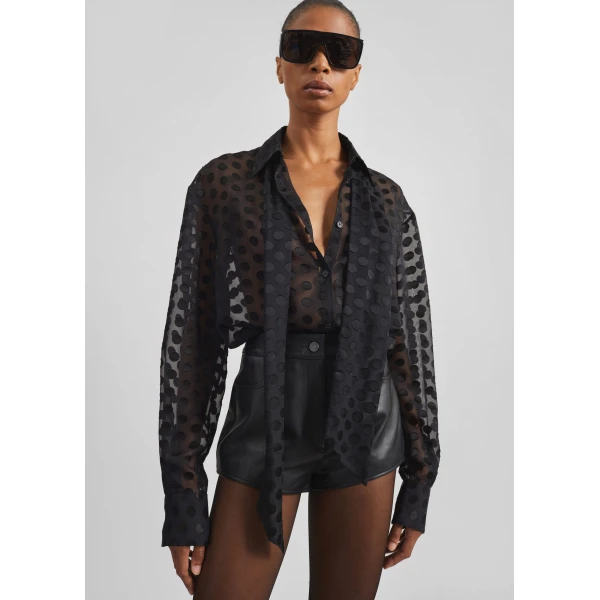 The Frankie Shop Peri Sheer Tie-Neck Shirt – Black Polka Dot, view 2