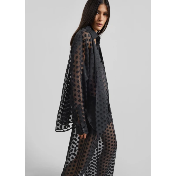 The Frankie Shop Peri Sheer Tie-Neck Shirt – Black Polka Dot, view 3