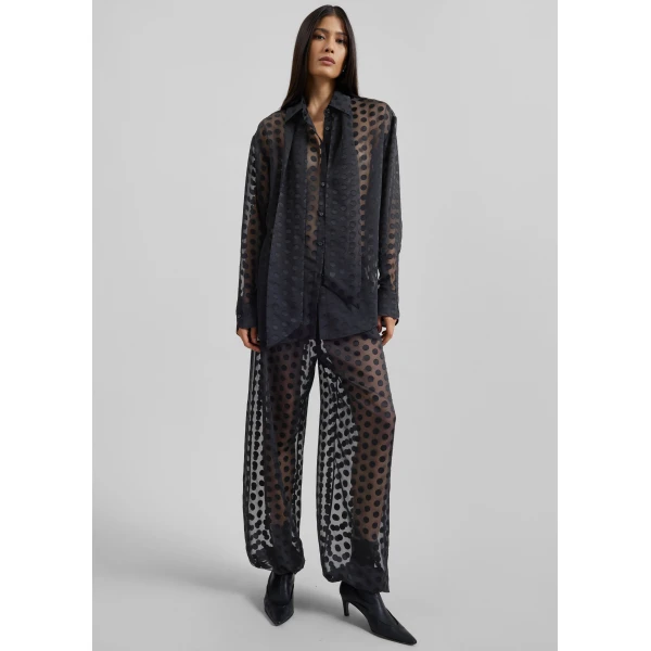 The Frankie Shop Peri Sheer Tie-Neck Shirt – Black Polka Dot, view 4