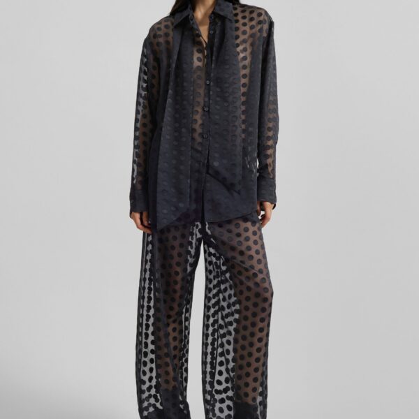 The Frankie Shop Peri Sheer Tie-Neck Shirt - Black Polka Dot - Oversized Minimalist Tops in Multicolour - Shop at Coveti