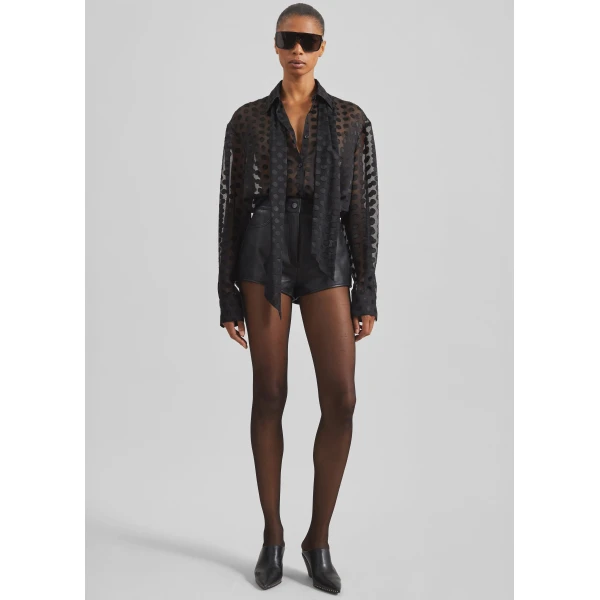 The Frankie Shop Peri Sheer Tie-Neck Shirt – Black Polka Dot, view 5