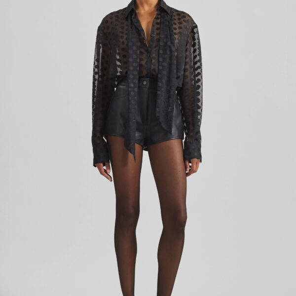 The Frankie Shop Peri Sheer Tie-Neck Shirt - Black Polka Dot - Oversized Minimalist Tops in Multicolour - Shop at Coveti