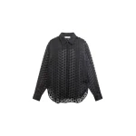 The Frankie Shop Peri Sheer Tie-Neck Shirt - Black Polka Dot - Oversized Minimalist Tops in Multicolour - Shop at Coveti