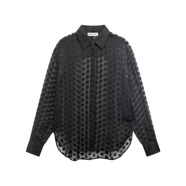 The Frankie Shop Peri Sheer Tie-Neck Shirt - Black Polka Dot - Oversized Minimalist Tops in Multicolour - Shop at Coveti