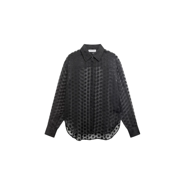 The Frankie Shop Peri Sheer Tie-Neck Shirt - Black Polka Dot - Oversized Minimalist Tops in Multicolour - Shop at Coveti