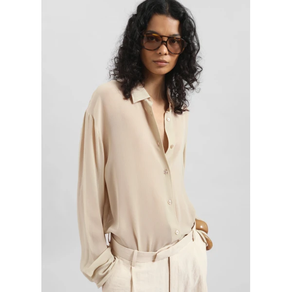 The Frankie Shop Peri Silk Georgette Shirt – Beige, view 2