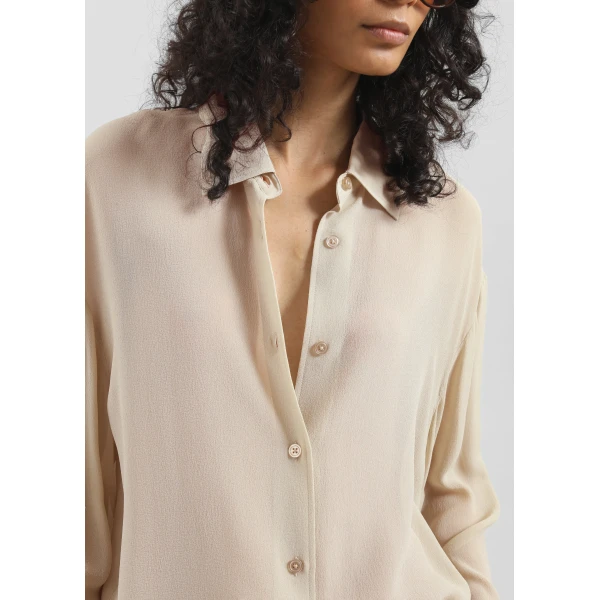 The Frankie Shop Peri Silk Georgette Shirt – Beige, view 3