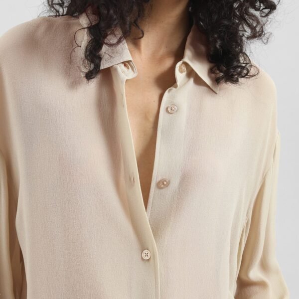 The Frankie Shop Peri Silk Georgette Shirt - Beige - Oversized Minimalist Tops in Beige - Shop at Coveti