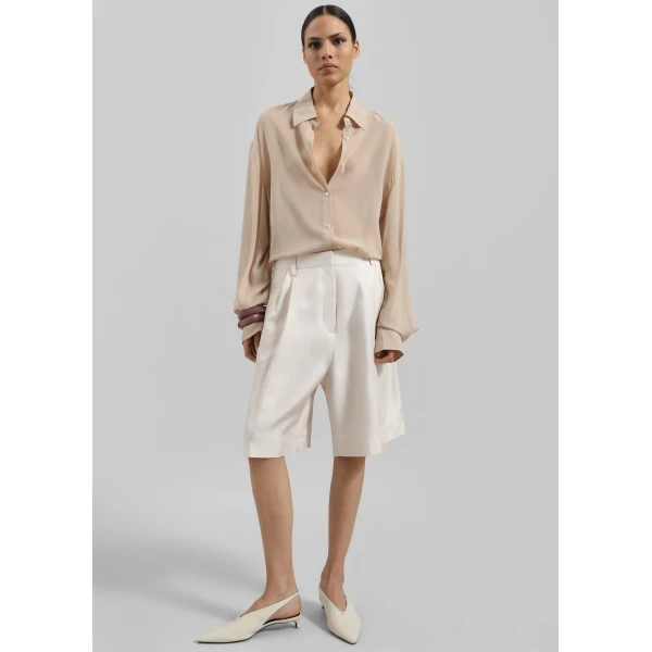 The Frankie Shop Peri Silk Georgette Shirt – Beige, view 4