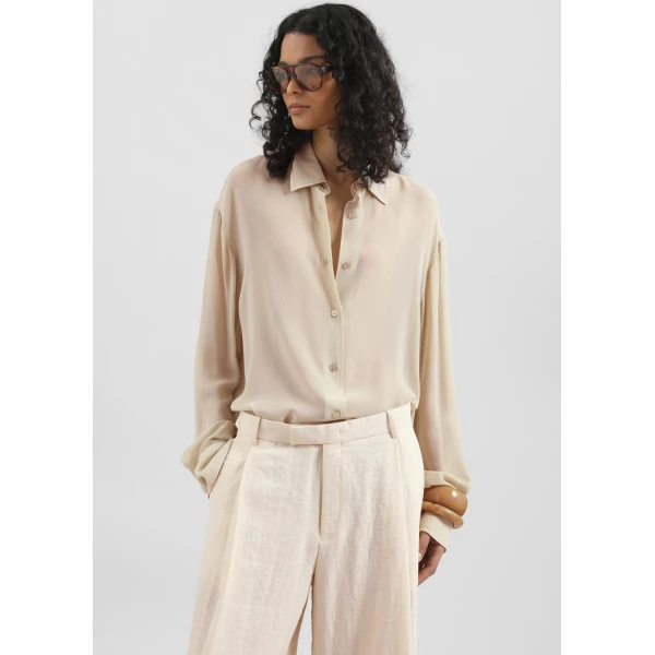 The Frankie Shop Peri Silk Georgette Shirt – Beige, view 5
