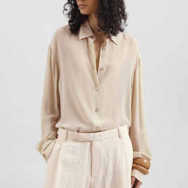The Frankie Shop Peri Silk Georgette Shirt - Beige - Oversized Minimalist Tops in Beige - Shop at Coveti