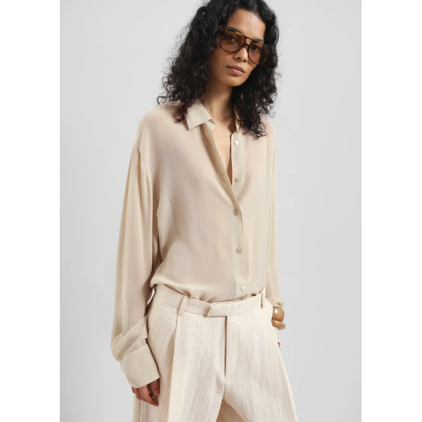 The Frankie Shop Peri Silk Georgette Shirt – Beige, view 6