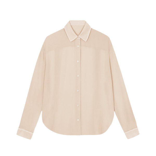 The Frankie Shop Peri Silk Georgette Shirt - Beige - Oversized Minimalist Tops in Beige - Shop at Coveti
