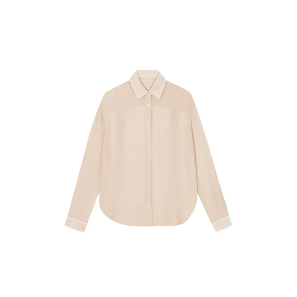 The Frankie Shop Peri Silk Georgette Shirt - Beige - Oversized Minimalist Tops in Beige - Shop at Coveti
