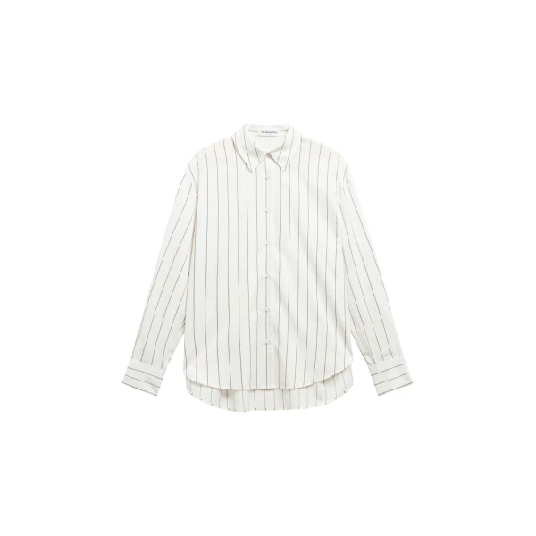 The Frankie Shop Peri Striped Cotton Shirt - White/Brown Stripe - Oversized Minimalist Tops in Multicolour - Shop at Coveti