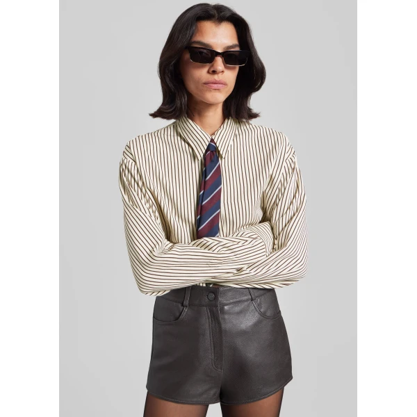 The Frankie Shop Peri Striped Fluid Shirt – Beige/Brown, view 2