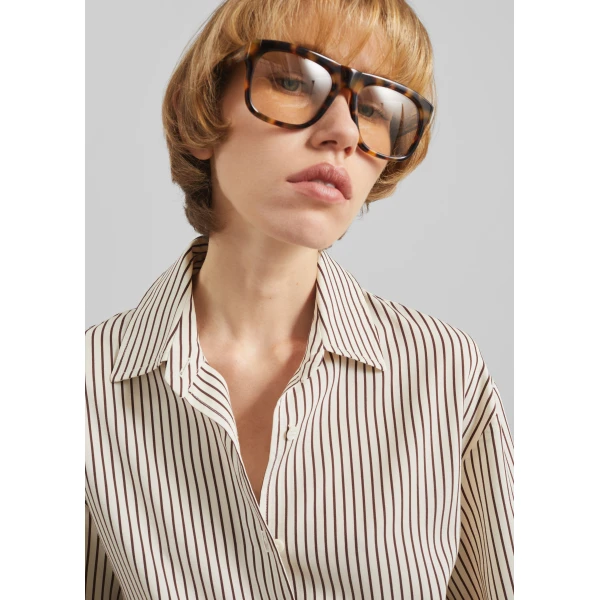 The Frankie Shop Peri Striped Fluid Shirt – Beige/Brown, view 3