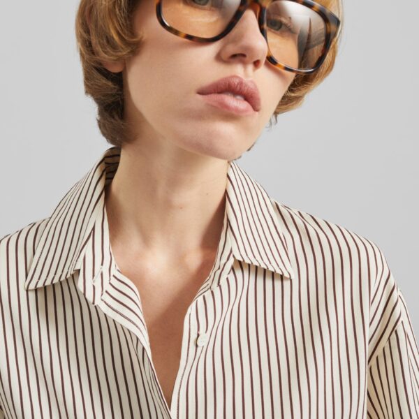 The Frankie Shop Peri Striped Fluid Shirt - Beige/Brown - Oversized Minimalist Tops in Beige - Shop at Coveti