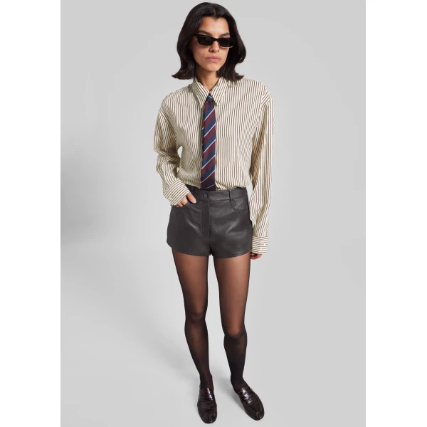 The Frankie Shop Peri Striped Fluid Shirt – Beige/Brown, view 4