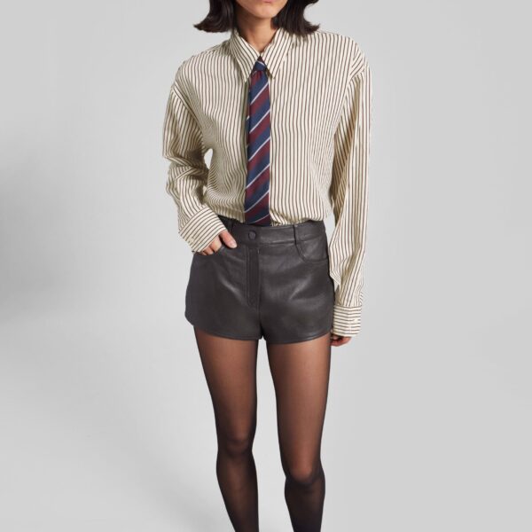 The Frankie Shop Peri Striped Fluid Shirt - Beige/Brown - Oversized Minimalist Tops in Beige - Shop at Coveti