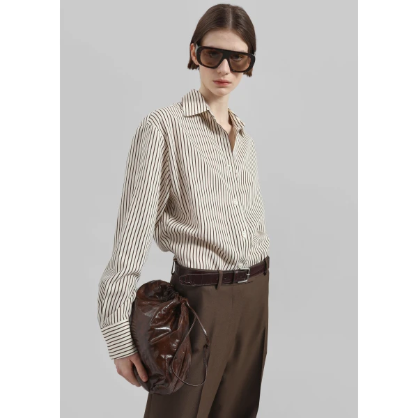 The Frankie Shop Peri Striped Fluid Shirt – Beige/Brown, view 5