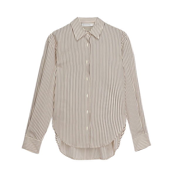 The Frankie Shop Peri Striped Fluid Shirt - Beige/Brown - Oversized Minimalist Tops in Beige - Shop at Coveti