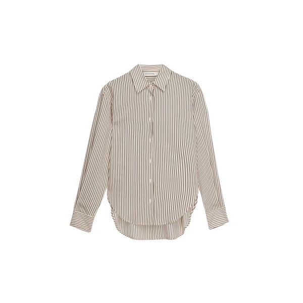 The Frankie Shop Peri Striped Fluid Shirt - Beige/Brown - Oversized Minimalist Tops in Beige - Shop at Coveti