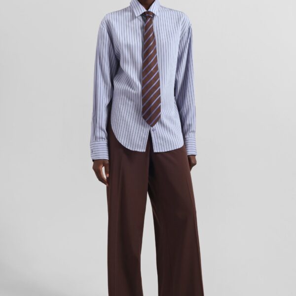 The Frankie Shop Peri Striped Fluid Shirt - Blue/Brown - Oversized Minimalist Tops in Multicolour - Shop at Coveti