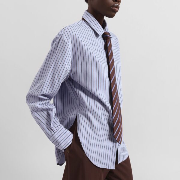 The Frankie Shop Peri Striped Fluid Shirt - Blue/Brown - Oversized Minimalist Tops in Multicolour - Shop at Coveti