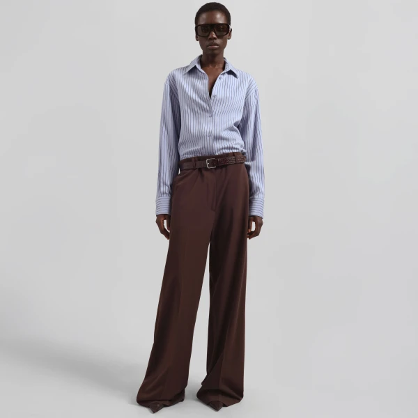 The Frankie Shop Peri Striped Fluid Shirt - Blue/Brown - Oversized Minimalist Tops in Multicolour - Shop at Coveti