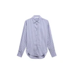 The Frankie Shop Peri Striped Fluid Shirt - Blue/Brown - Oversized Minimalist Tops in Multicolour - Shop at Coveti