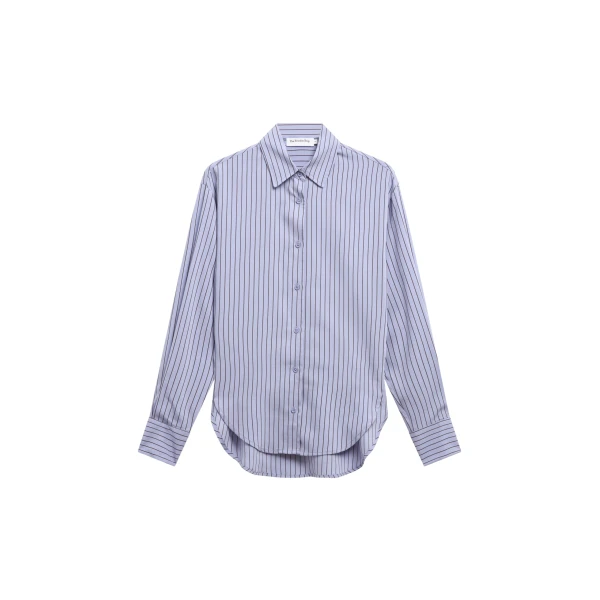 The Frankie Shop Peri Striped Fluid Shirt - Blue/Brown - Oversized Minimalist Tops in Multicolour - Shop at Coveti
