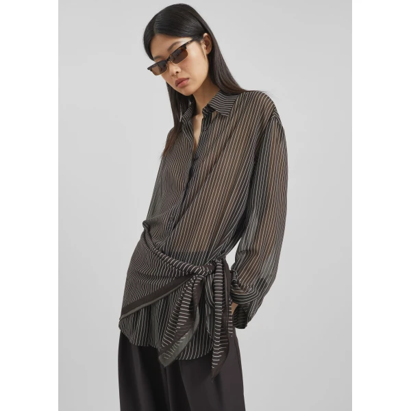 The Frankie Shop Peri Striped Shirt – Brown/White Stripe, view 2