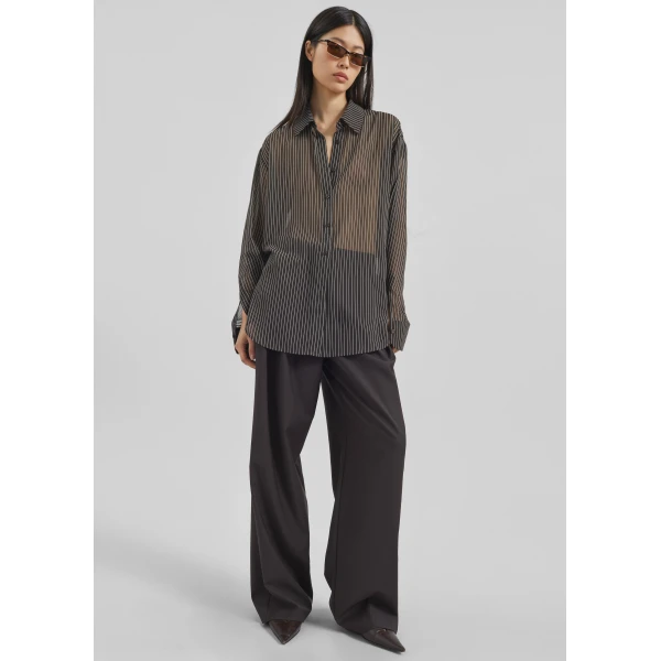 The Frankie Shop Peri Striped Shirt – Brown/White Stripe, view 3