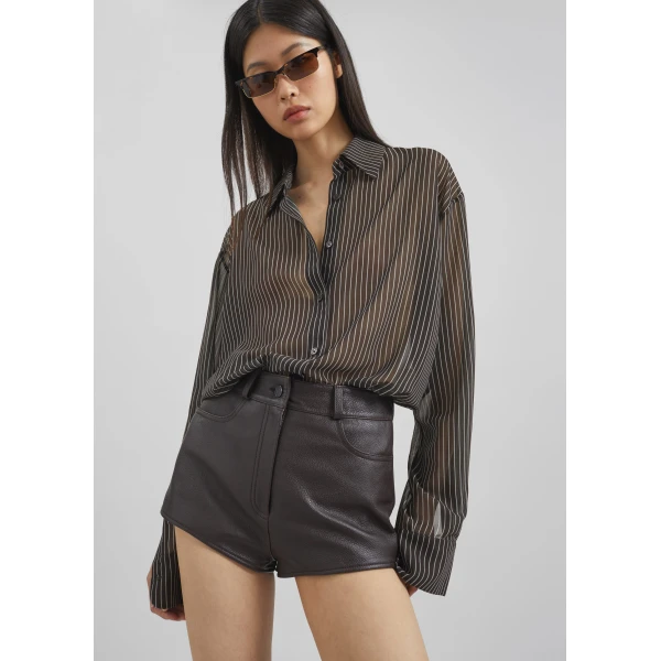 The Frankie Shop Peri Striped Shirt – Brown/White Stripe, view 4