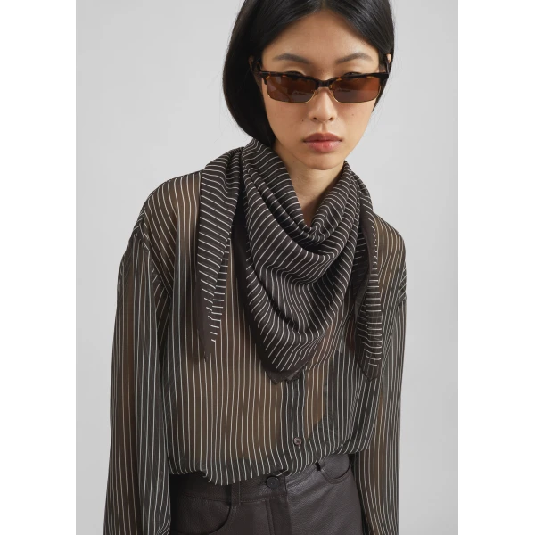 The Frankie Shop Peri Striped Shirt – Brown/White Stripe, view 5