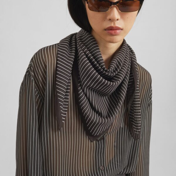 The Frankie Shop Peri Striped Shirt - Brown/White Stripe - Oversized Minimalist Tops in Multicolour - Shop at Coveti