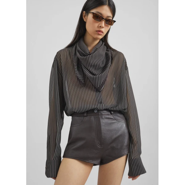 The Frankie Shop Peri Striped Shirt – Brown/White Stripe, view 6