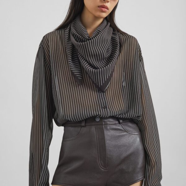 The Frankie Shop Peri Striped Shirt - Brown/White Stripe - Oversized Minimalist Tops in Multicolour - Shop at Coveti