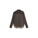 The Frankie Shop Peri Striped Shirt - Brown/White Stripe - Oversized Minimalist Tops in Multicolour - Shop at Coveti