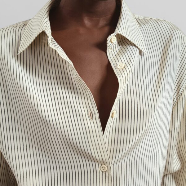 The Frankie Shop Peri Striped Shirt - Ivory/Black - Oversized Minimalist Tops in Multicolour - Shop at Coveti