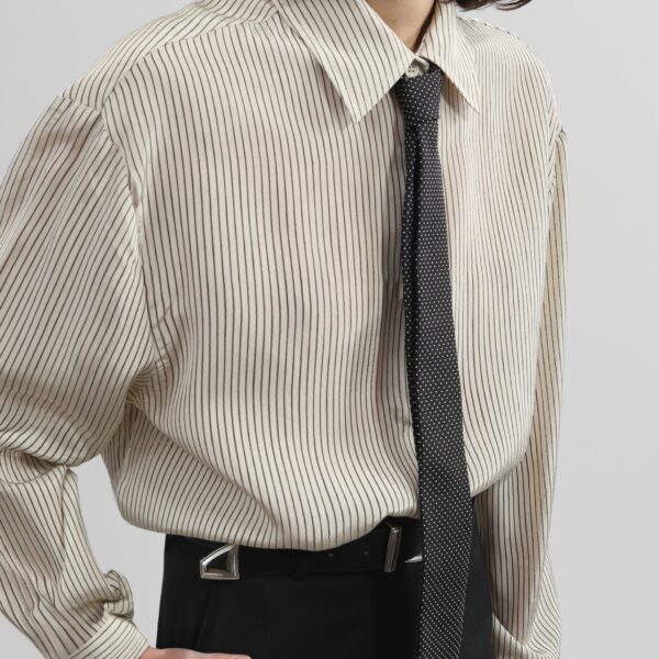 The Frankie Shop Peri Striped Shirt - Ivory/Black - Oversized Minimalist Tops in Multicolour - Shop at Coveti
