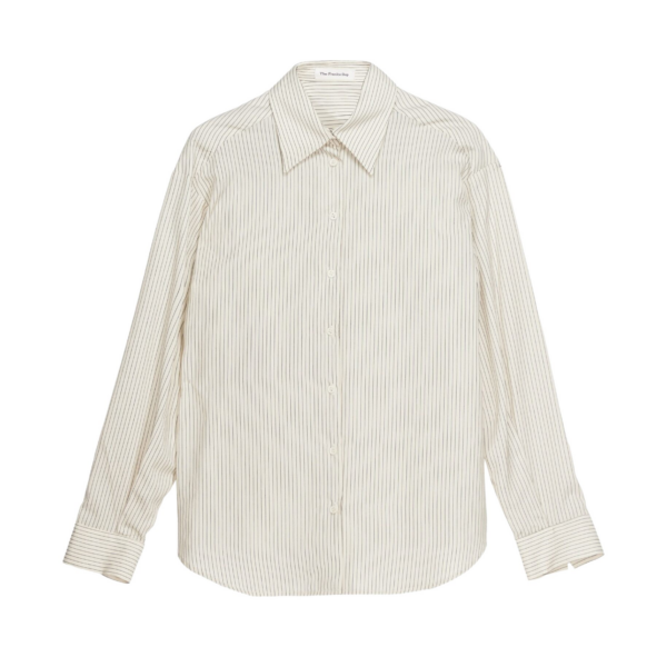 The Frankie Shop Peri Striped Shirt - Ivory/Black - Oversized Minimalist Tops in Multicolour - Shop at Coveti