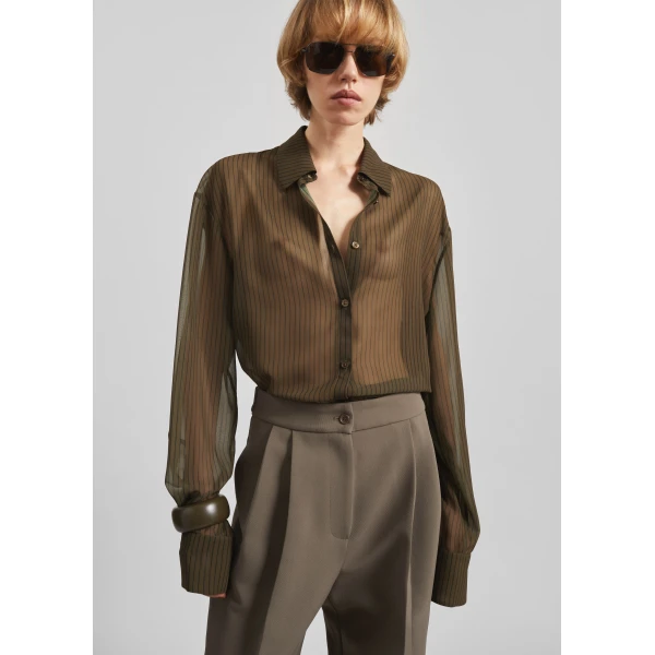 The Frankie Shop Peri Striped Shirt – Olive/Black Stripe, view 2