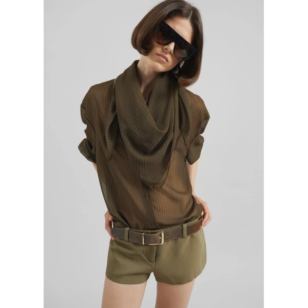 The Frankie Shop Peri Striped Shirt – Olive/Black Stripe, view 3