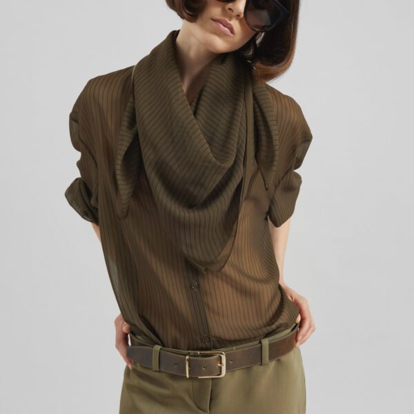 The Frankie Shop Peri Striped Shirt - Olive/Black Stripe - Oversized Minimalist Tops in Multicolour - Shop at Coveti
