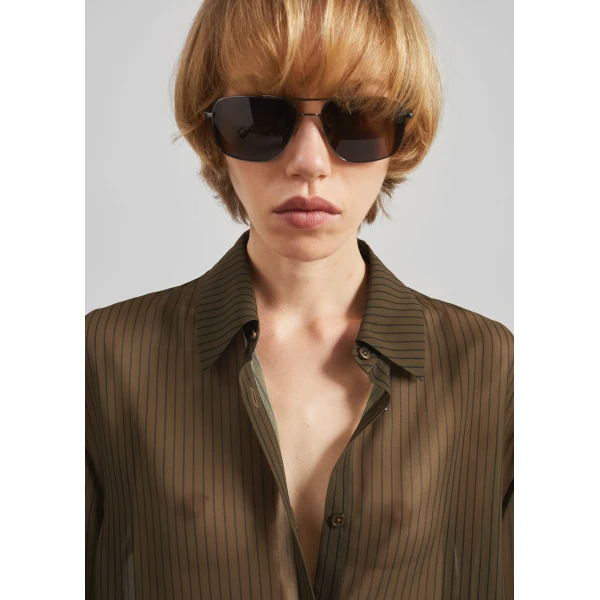 The Frankie Shop Peri Striped Shirt – Olive/Black Stripe, view 4