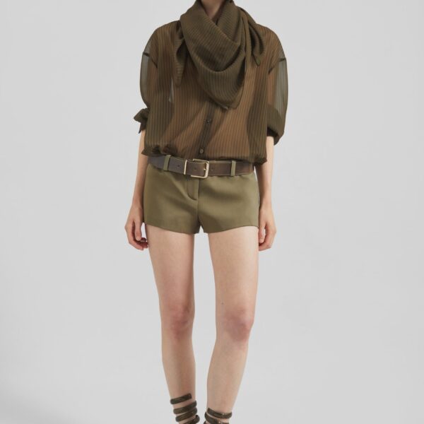 The Frankie Shop Peri Striped Shirt - Olive/Black Stripe - Oversized Minimalist Tops in Multicolour - Shop at Coveti