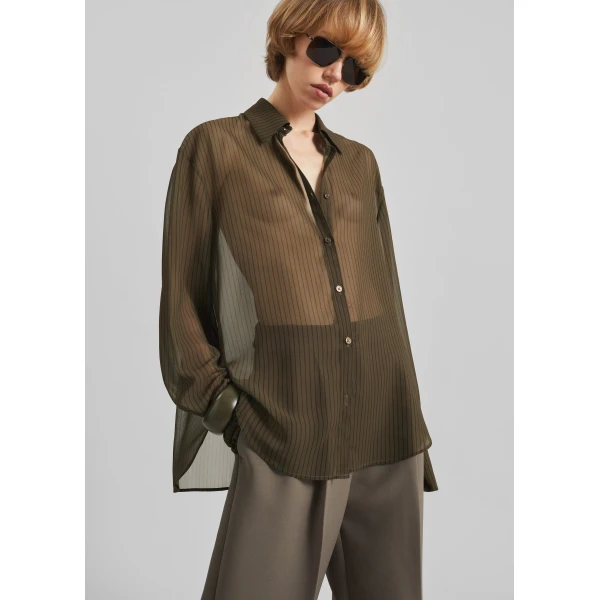 The Frankie Shop Peri Striped Shirt – Olive/Black Stripe, view 6